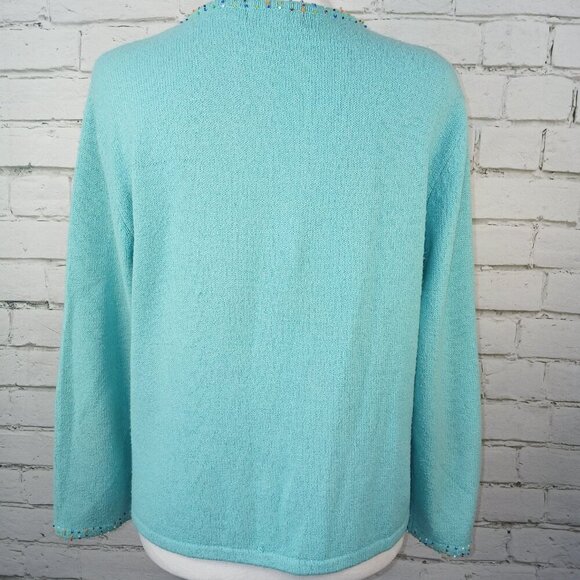NORTHERN ISLES CARDIGAN SWEATER CHEYENNE BLUE BEADED FLOWERS WOMENS MEDIUM - Picture 7 of 9